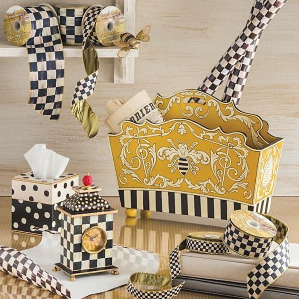 MacKenzie-Childs Spelling Bee Magazine Rack Yellow Hand-Painted Home Accent - Picture 2 of 16